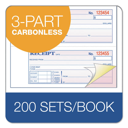 Adams TOPS 3-Part Hardbound Receipt Book, Three-Part Carbonless, 7 x 2.75, 4/Page, 200 Forms