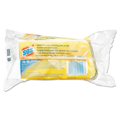 S.O.S. Heavy Duty Scrubber Sponge, 2.5 x 4.5, 0.9" Thick, Yellow/Green, 3/Pack, 8 Packs/Carton