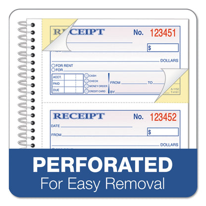 TOPS Money/Rent Receipt Spiral Book, Two-Part Carbonless, 2.75 x 4.75, 4/Page, 200 Forms