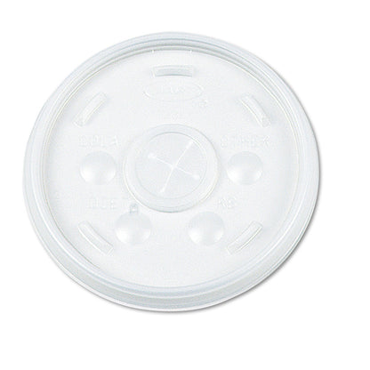 Dart Plastic Lids for Foam Cups, Bowls and Containers, Flat with Straw Slot, Fits 12-60 oz, Translucent, 100/Pack, 5 Packs/Carton