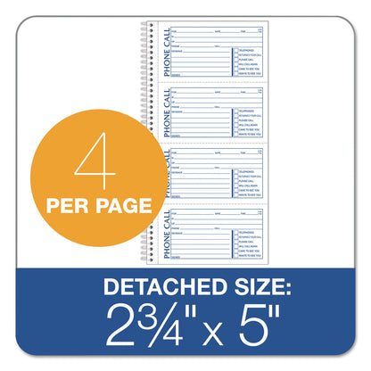 TOPS Second Nature Phone Call Book, Two-Part Carbonless, 2.75 x 5, 4/Page, 400 Forms