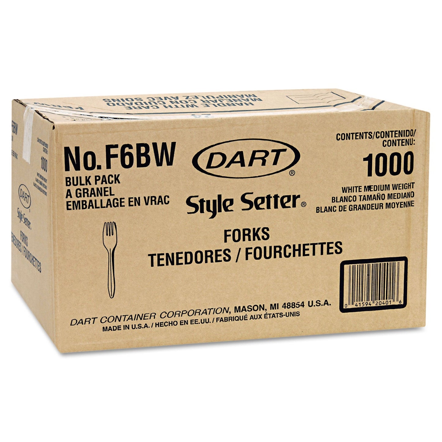 Dart Style Setter Mediumweight Plastic Forks, White, 1000/Carton