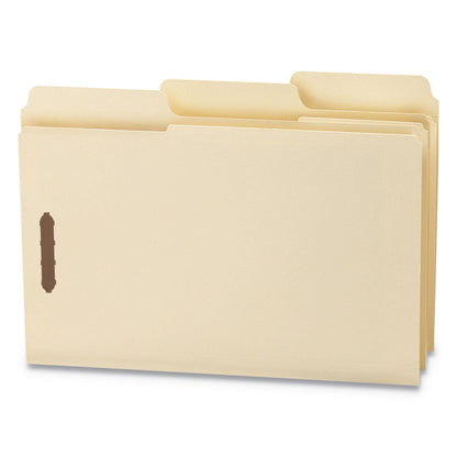 Smead SuperTab Reinforced Guide Height Fastener Folders, 2 Fasteners, Legal Size, 14-pt Manila Exterior, 50/Box