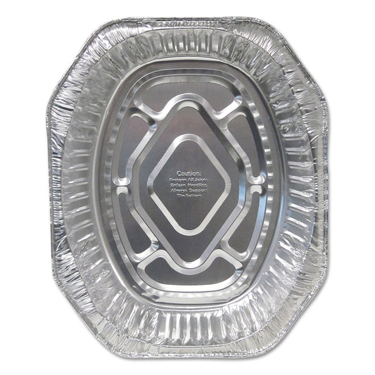 Durable Packaging Aluminum Roaster Pans, Extra-Large Oval, 230 oz, 18.5 x 14 x 3.38, Silver, 100/Carton