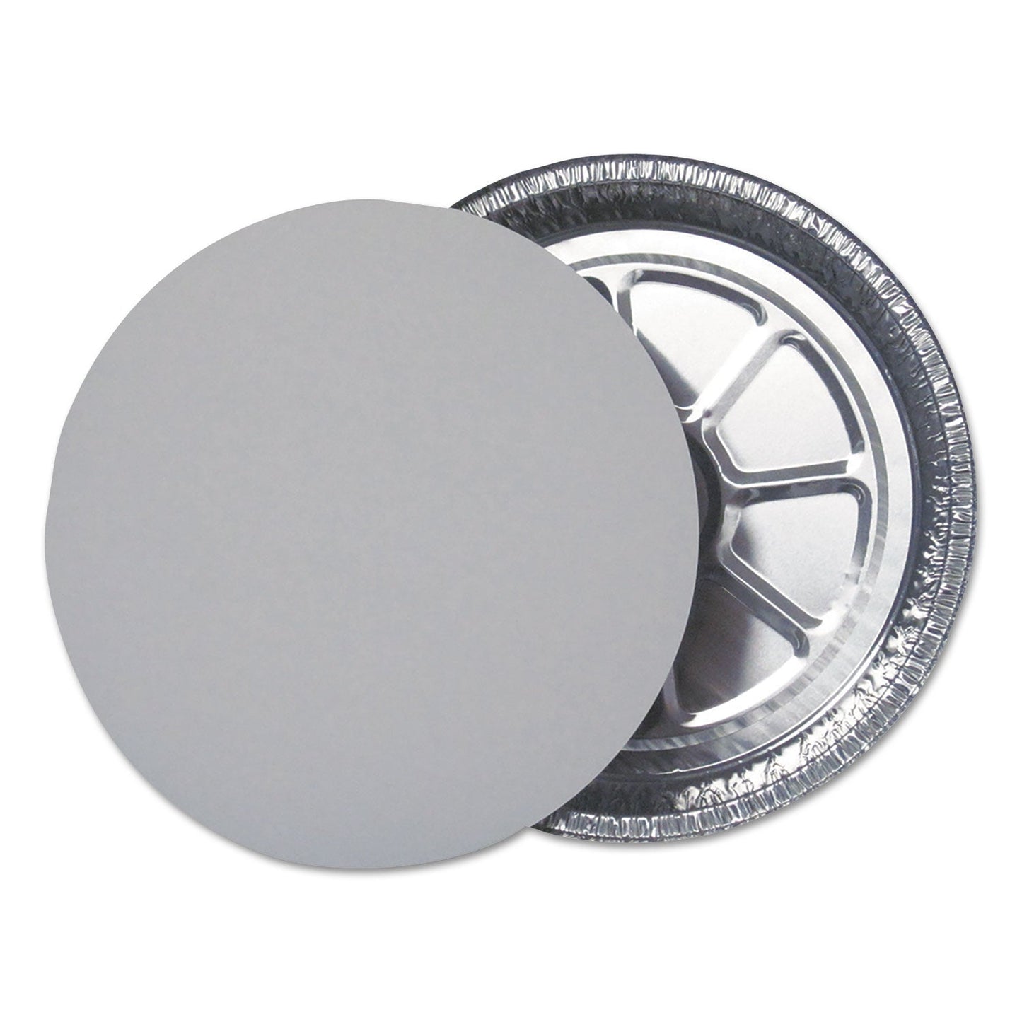 Durable Packaging Aluminum Round Containers with Board Lid, 9" Diameter x 1.94"h, Silver, 250/Carton