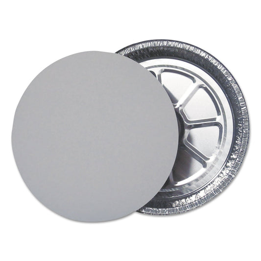 Durable Packaging Aluminum Round Containers with Board Lid, 9" Diameter x 1.94"h, Silver, 250/Carton