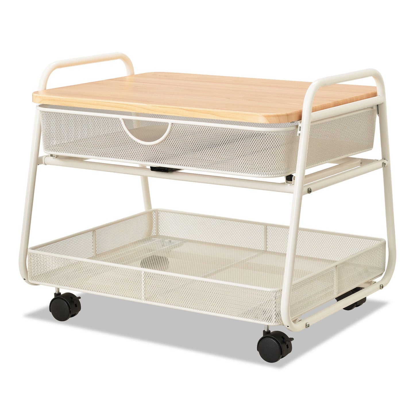 Safco Onyx Under Desk Machine Stand, Metal, 1 Shelf, 1 Drawer, 1 Bin, 100 lb Capacity, 21" x 16" x 17.5", White