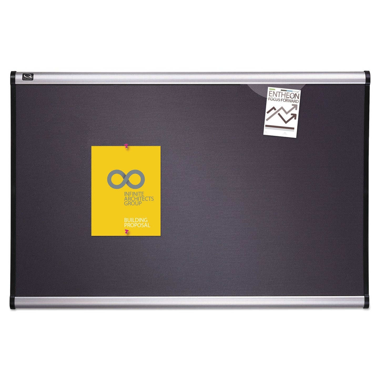 Quartet Prestige Bulletin Board, Diamond Mesh Fabric, 36 x 24, Gray/Aluminum Frame