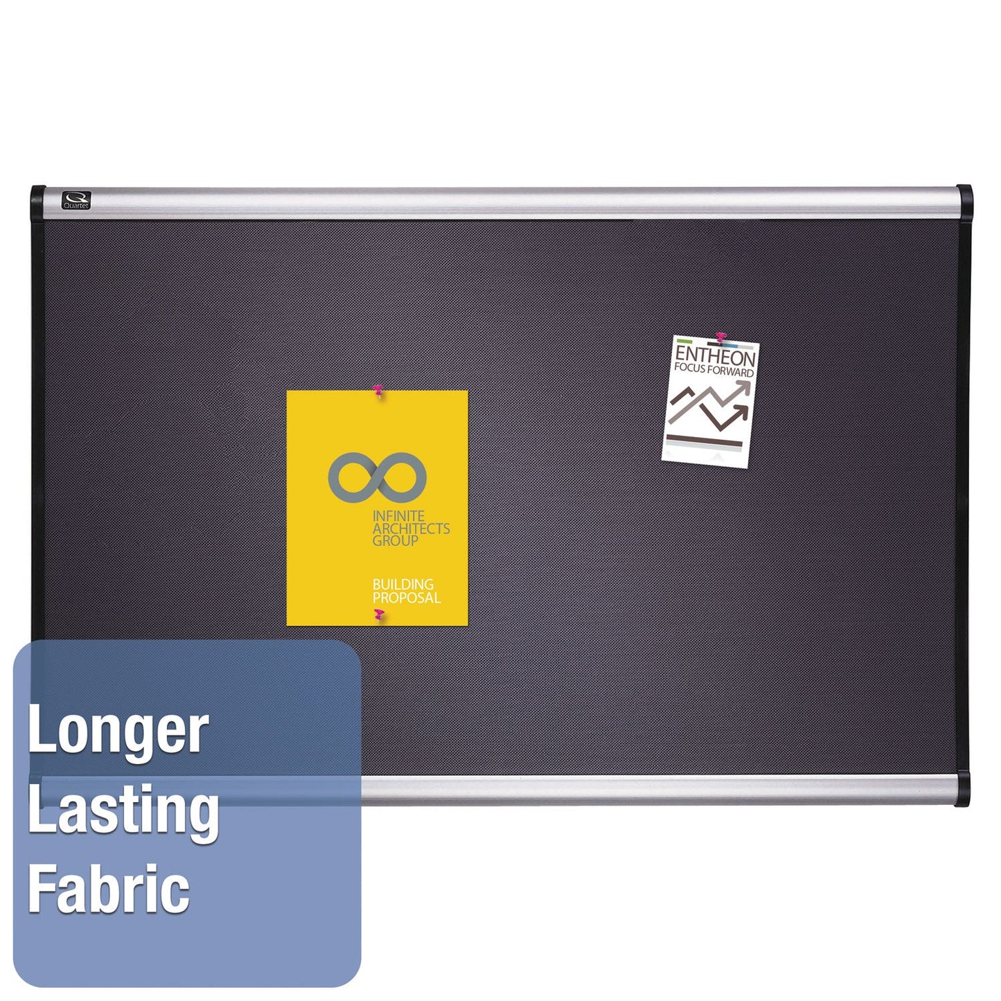 Quartet Prestige Bulletin Board, Diamond Mesh Fabric, 36 x 24, Gray/Aluminum Frame