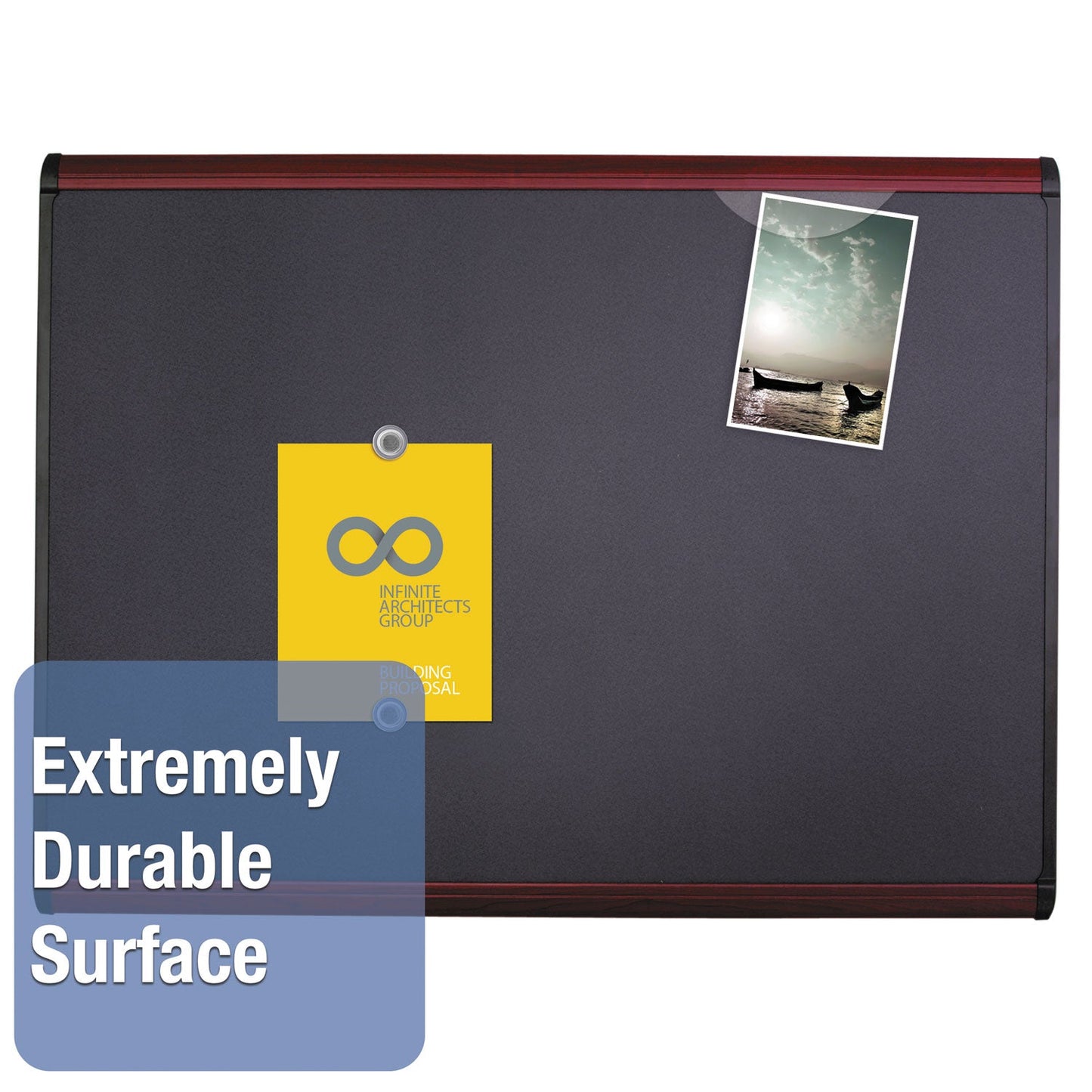 Quartet Prestige Plus Magnetic Fabric Bulletin Board, 36 x 24, Mahogany Frame