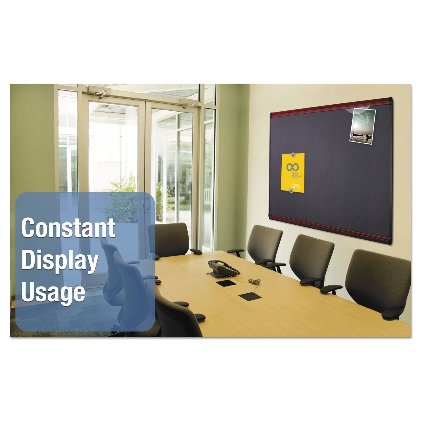 Quartet Prestige Plus Magnetic Fabric Bulletin Board, 36 x 24, Mahogany Frame