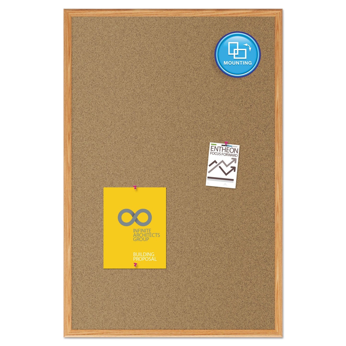 Mead Cork Bulletin Board, 48 x 36, Oak Frame