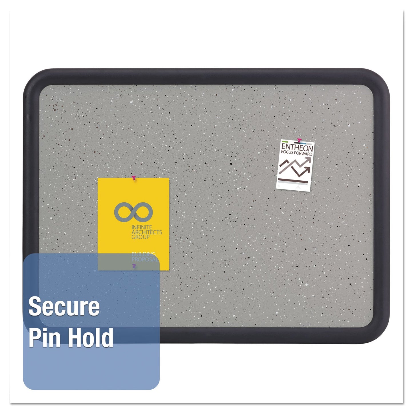Quartet Contour Granite Gray Tack Board, 48 x 36, Black Frame