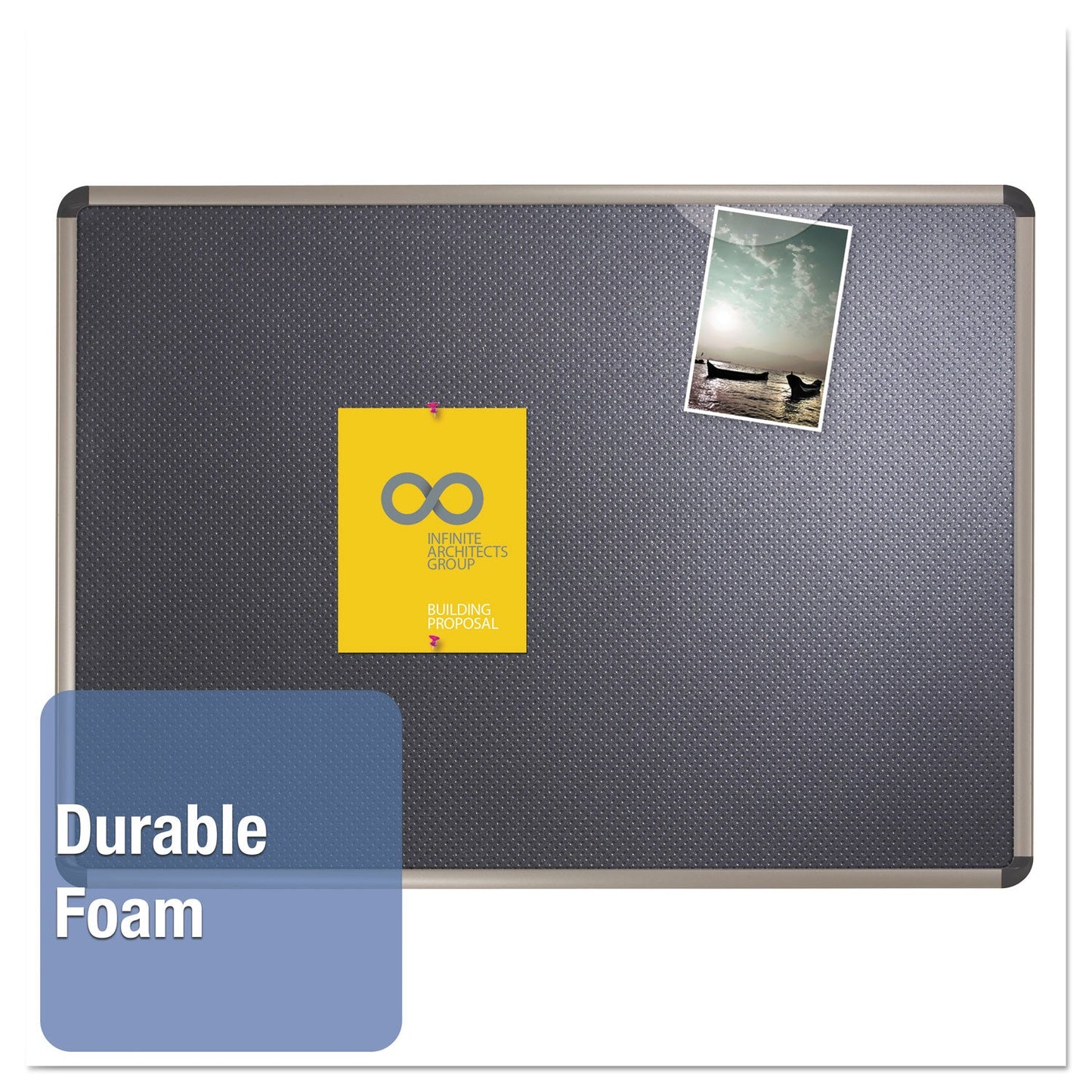 Quartet Prestige Euro-Style Embossed Foam Bulletin Board, 48 x 34 7/16, Black/Alum Frame
