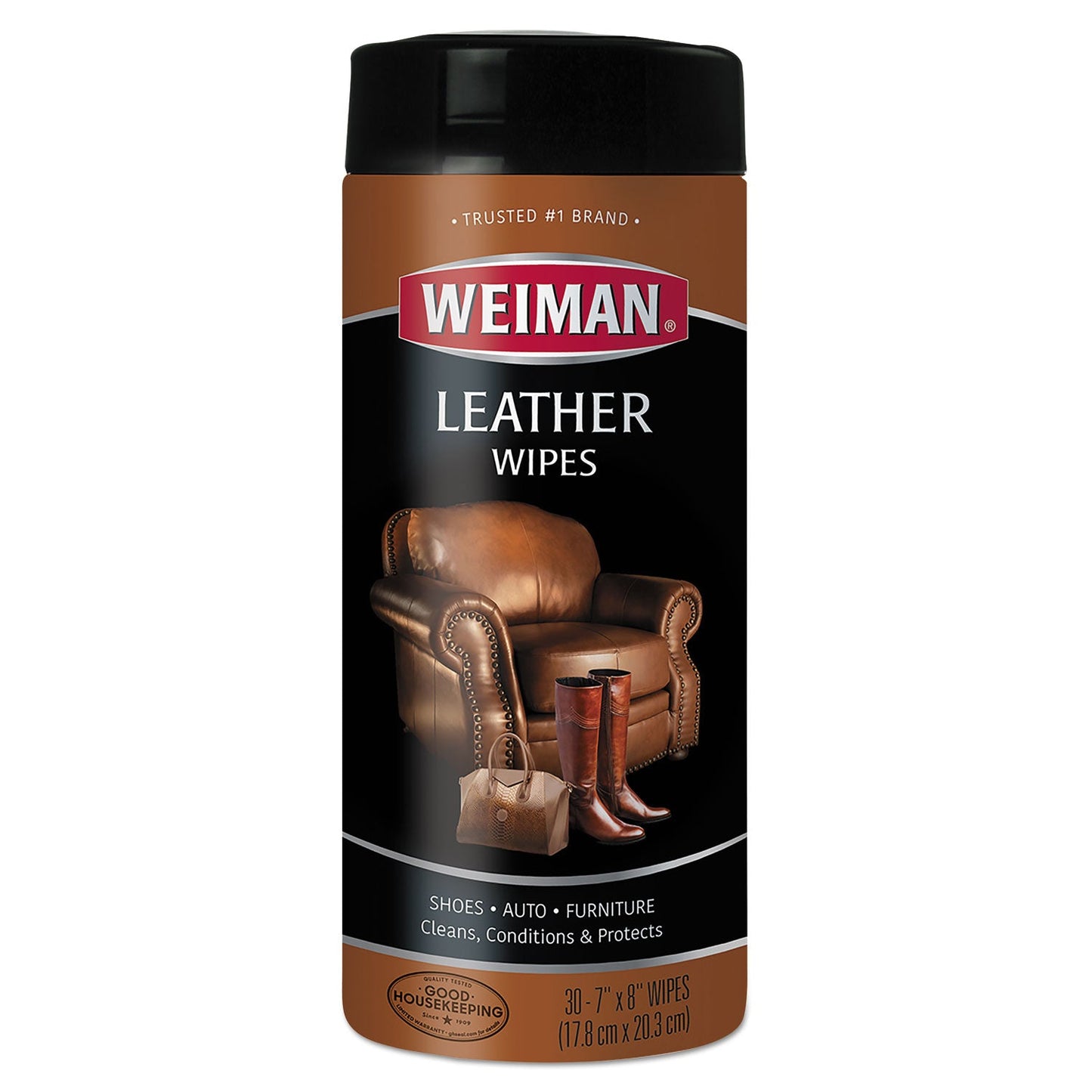 WEIMAN Leather Wipes, 7 x 8, 30/Canister