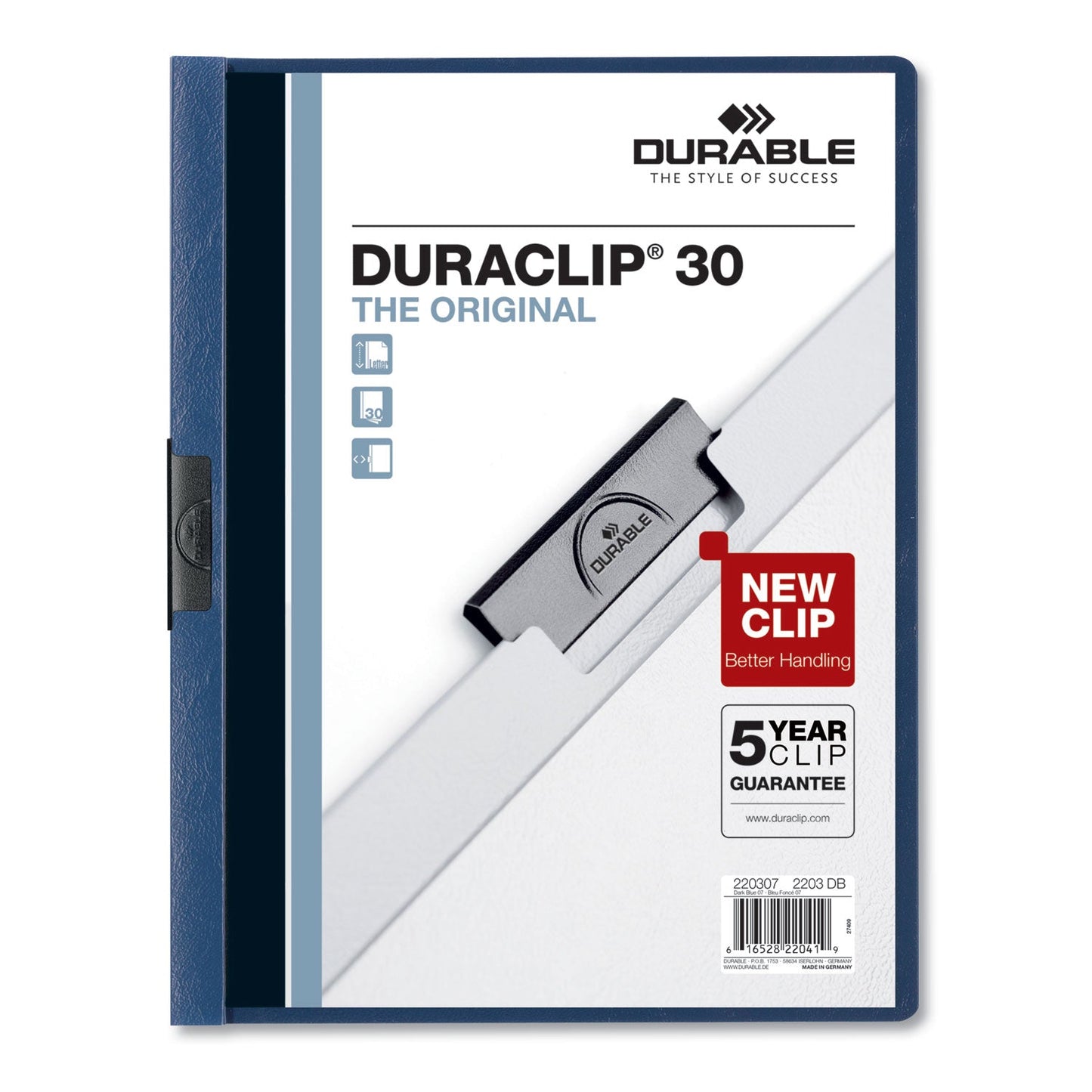 Durable DuraClip Report Cover, Clip Fastener, Clear/Dark Blue, 25/Box