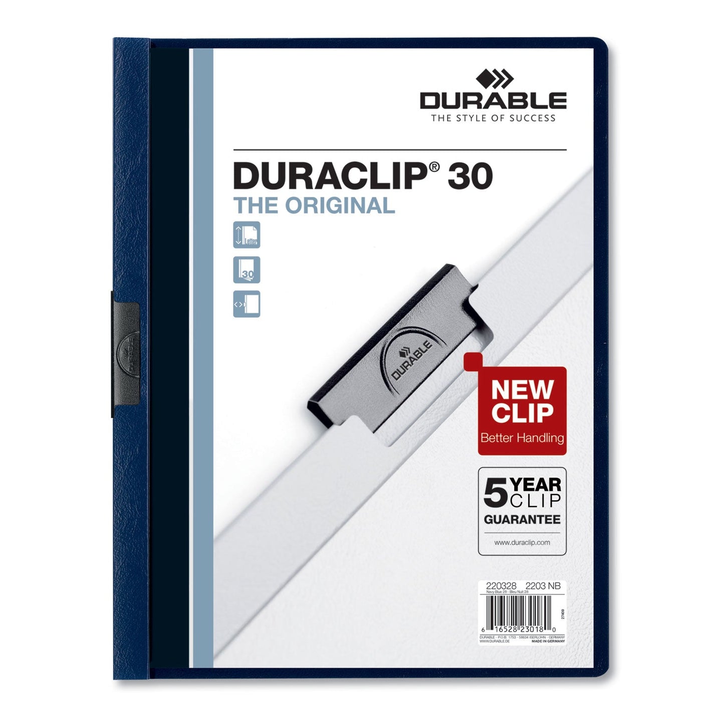 Durable DuraClip Report Cover, Clip Fastener, 8.5 x 11, Clear/Navy, 25/Box