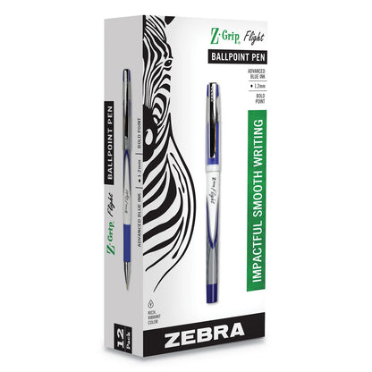 Zebra Z-Grip Flight Ballpoint Pen, Stick, Bold 1.2 mm, Blue Ink, White/Blue Fashion Accents Barrel, 12/Pack