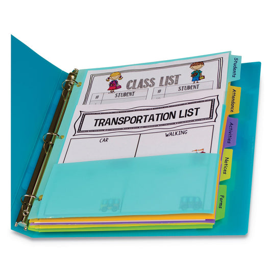 C-Line Index Dividers with Multi-Pockets, 5-Tab, 11.5 x 10, Assorted, 1 Set