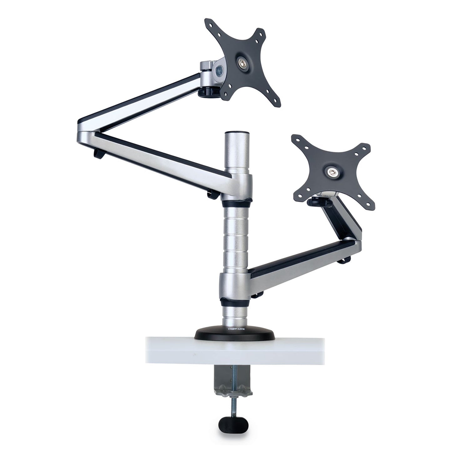 Tripp Lite Dual Monitor Mount for 13" to 27" Monitors, 360 deg Rotation, +80 deg/-90 deg Tilt, 180 deg Pan, Black/Silver, Supports 22 lb