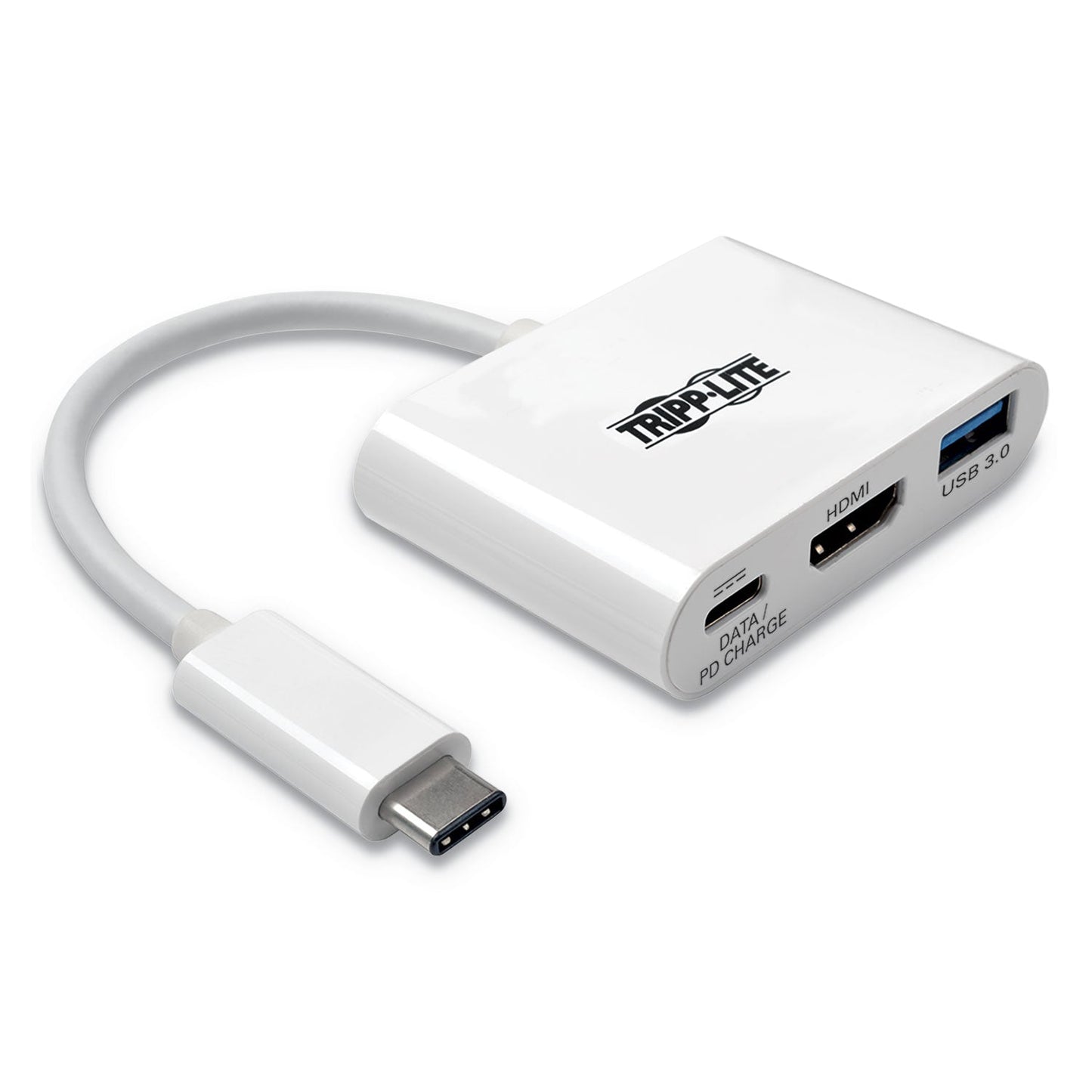 Tripp Lite USB 3.1 Gen 1 USB-C to HDMI 4K Adapter, USB-A/USB-C PD Charging Ports, 3", White