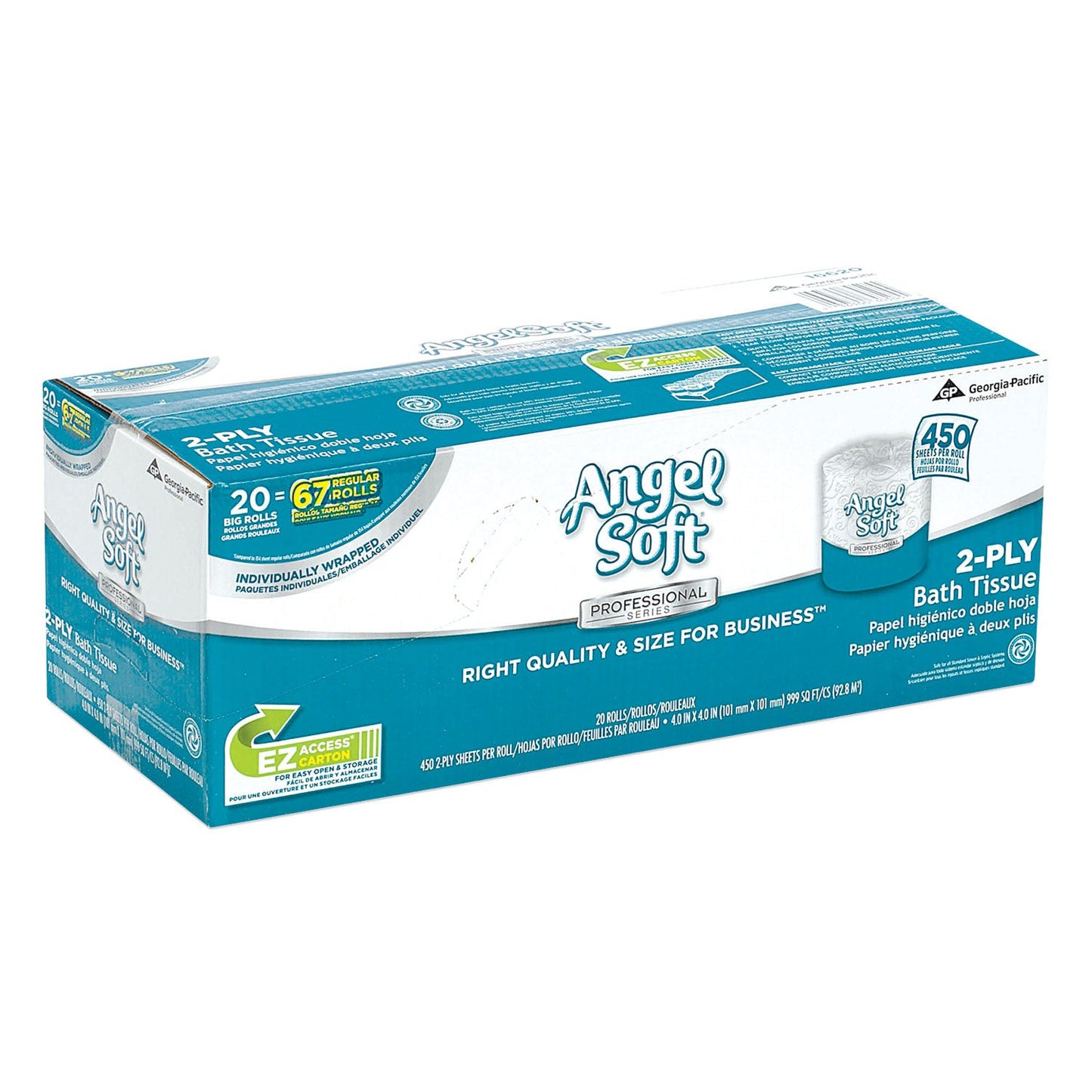 Georgia Pacific Angel Soft ps Premium Bathroom Tissue, Septic Safe, 2-Ply, White, 450 Sheets/Roll, 20 Rolls/Carton