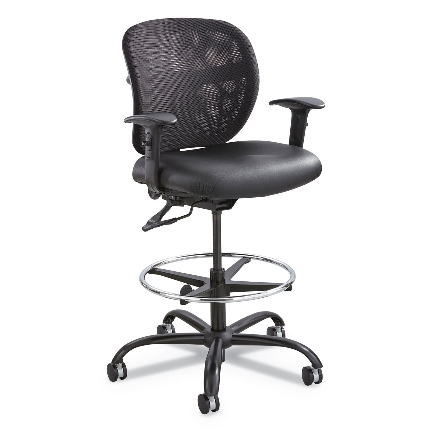 Safco Vue Heavy-Duty Extended-Height Stool, Supports Up to 350 lb, 23" to 32.5" Seat Height, Black Vinyl Seat, Black Base