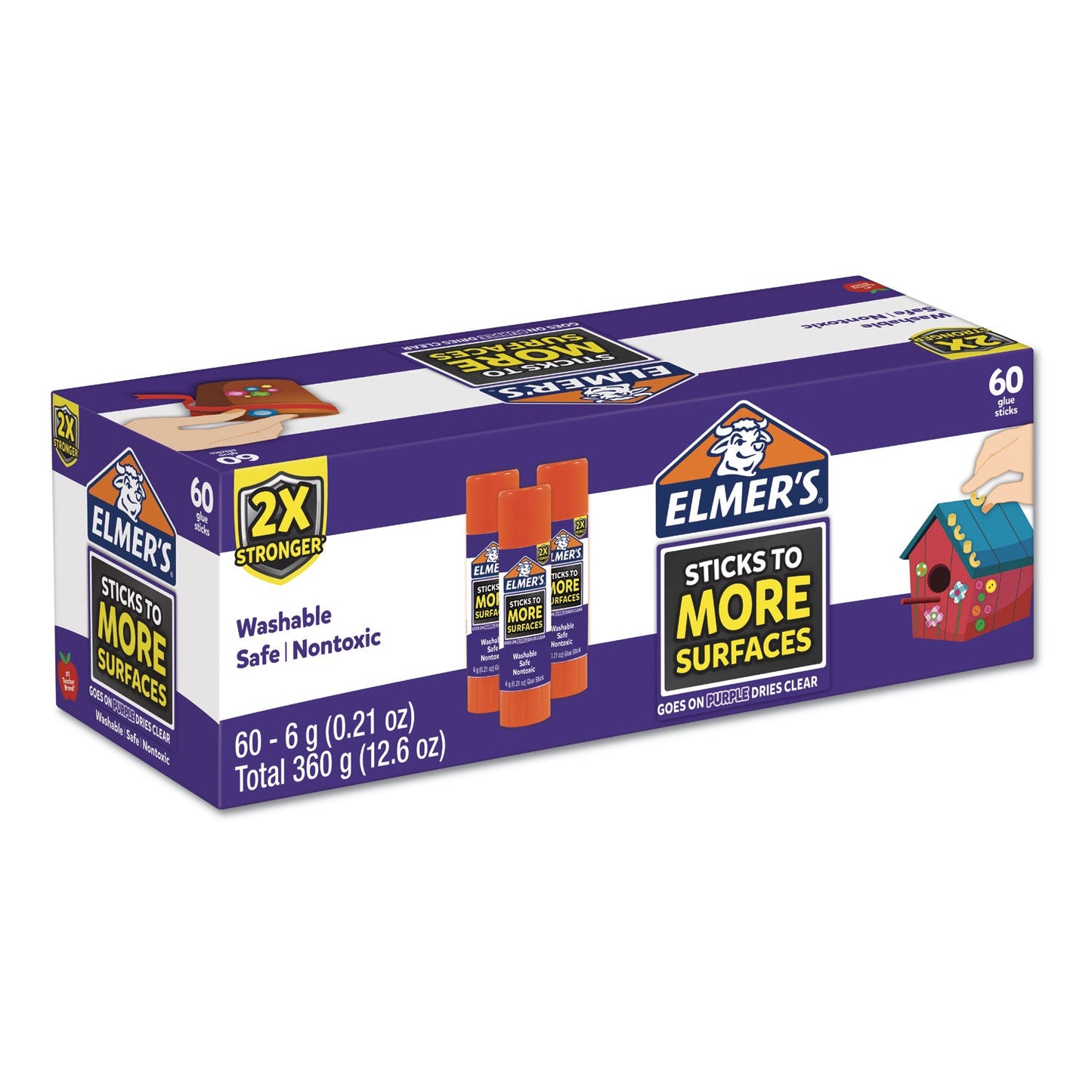 Elmer's Extra-Strength School Glue Sticks, 0.21 oz, Dries Clear, 60/Pack