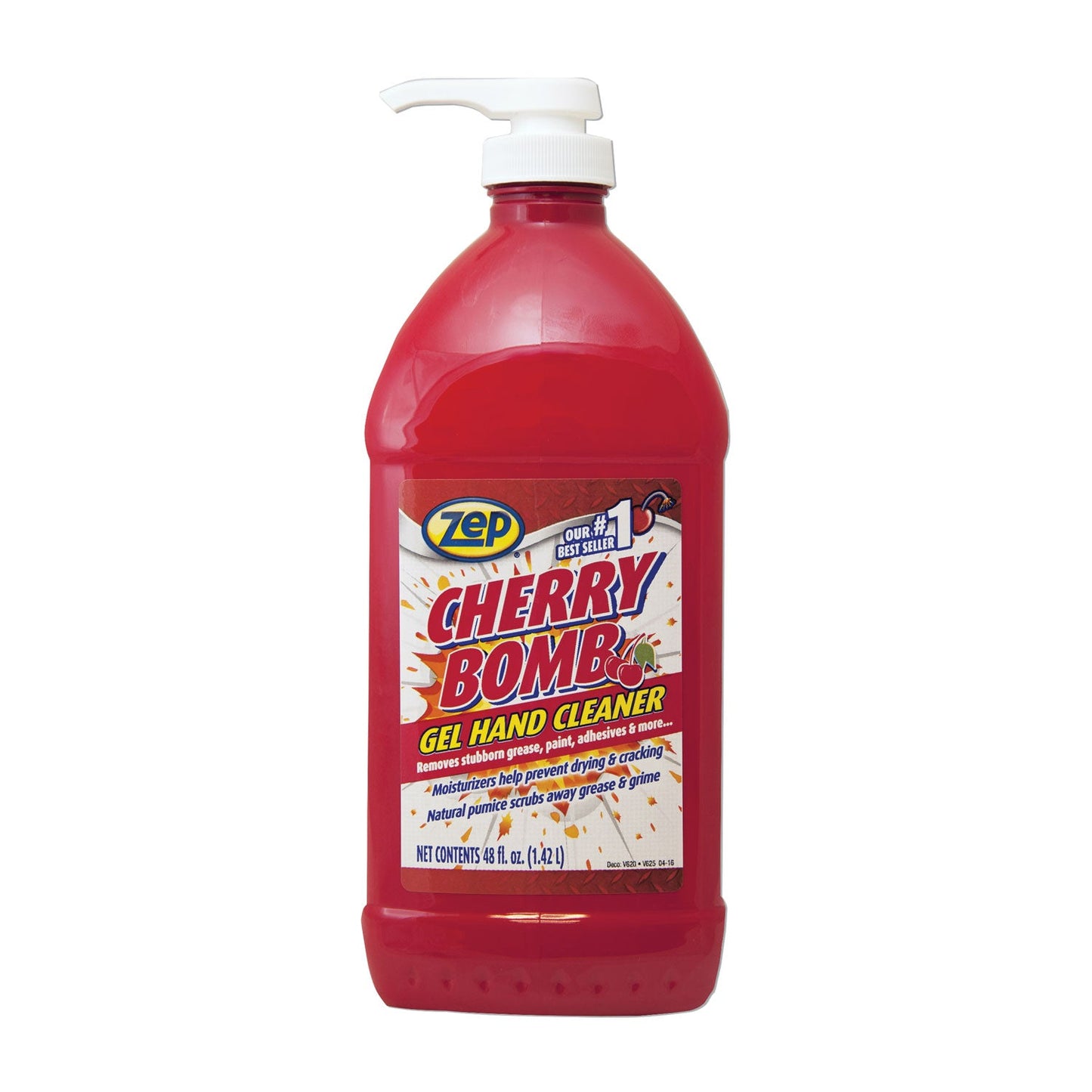 Zep Commercial Cherry Bomb Gel Hand Cleaner, Cherry Scent, 48 oz Pump Bottle, 4/Carton