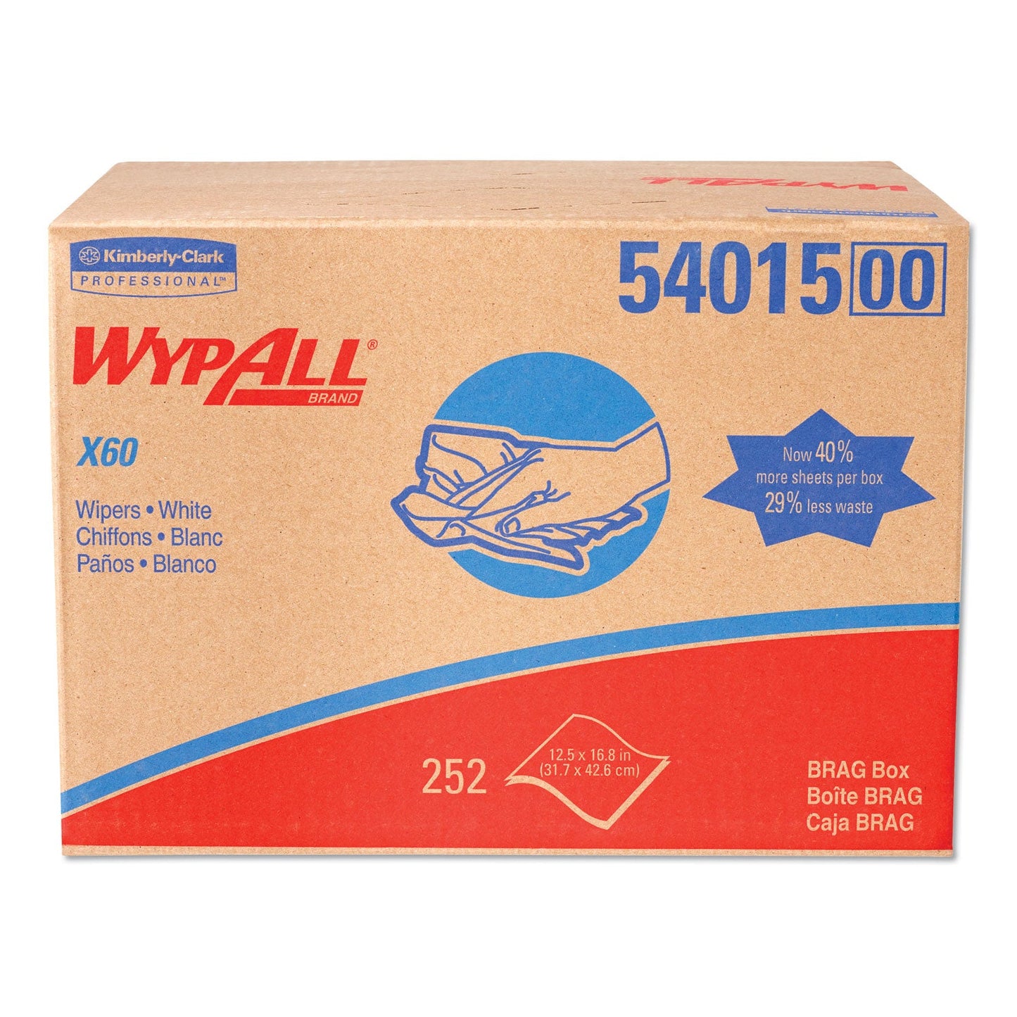 WypAll General Clean X60 Cloths, 12.5 x 16.8, White, 252/Carton