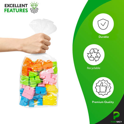 Gusseted Plastic Bags 8 x 4 x 18 inch. 100 Pack of 2 Mil Clear Plastic Bags for Packaging Products. Open Top Clear Gusseted Poly Bags. Waterproof Clear Treat Bags. Light Plastic Bread Bags