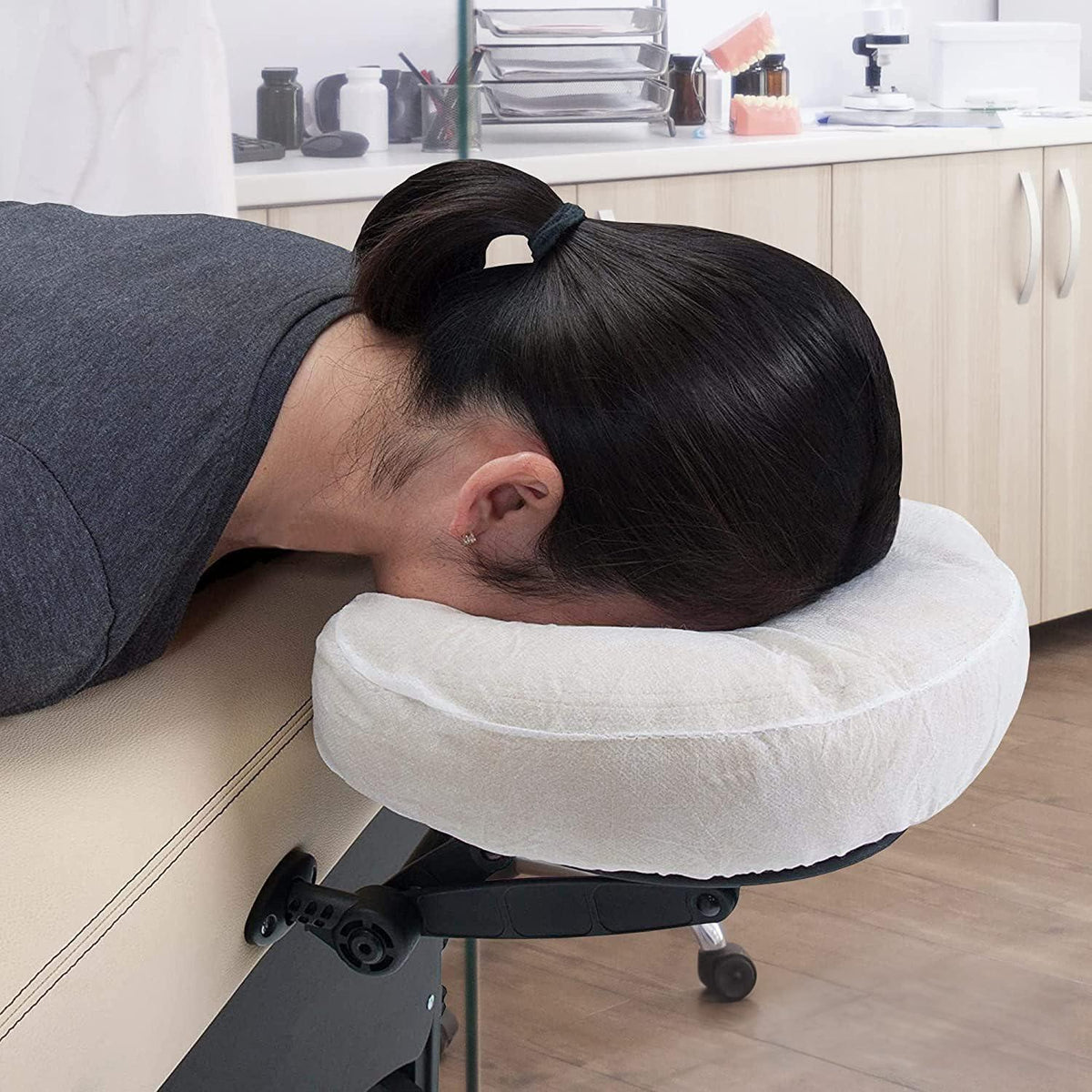 AMZ Disposable Face Cradle Covers 13  Pack of 100 Face Cradle for Massage Table Polypropylene 25 GSM Disposable Massage Face Cradle Cover for Spa Tattoo Salons