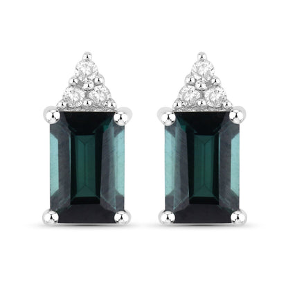 1.25 Carat Genuine Green Tourmaline and White Diamond 14K White Gold Earrings