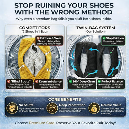 Shoe Washing Machine Bag 2 Pack for Washer & Dryer Thick Padded Sneaker Laundry Bags with Mesh Panels Zipper Protective Shoe Washer Bag for Running & Gym Shoes