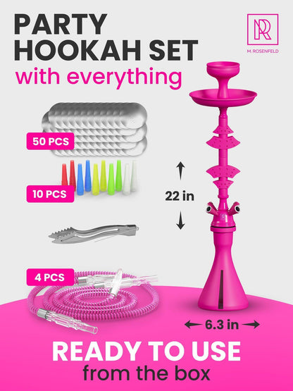 4 Hose Hookah set with everything   Pink Hookah 4 Hose Set – Pink Mini Hookah Party Set   Hookah Set 4 Hose with 50x Foil Big Silicone Bowl 10x Tips 4x Mouthpiece 4x Hookah Hose Tongs   Hookah Kit