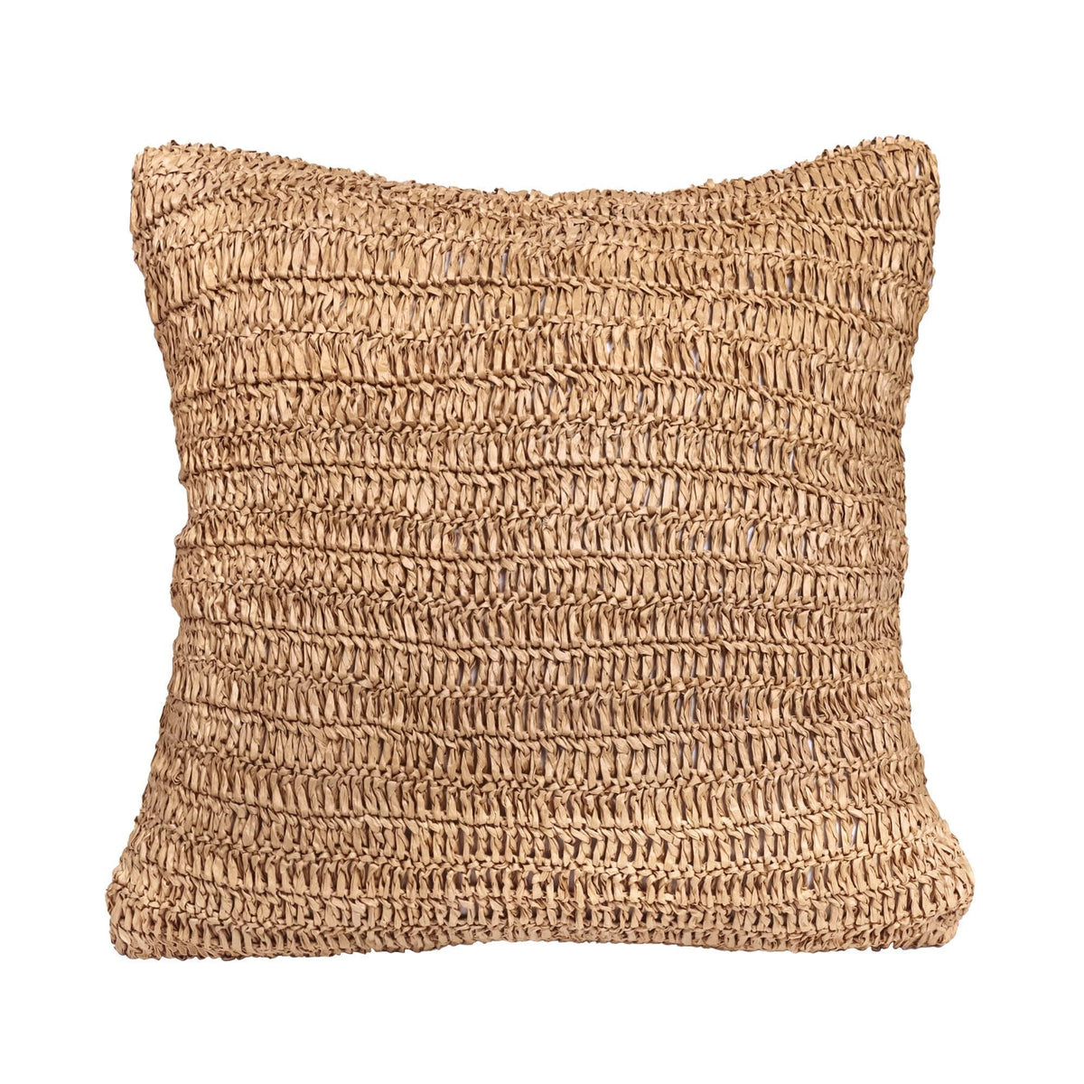 Raffia Hand Knitted Pillow Cover 18x18 inch Boho Decorative Cushion Cover for Couch Sofa or Bed Rustic Natural Throw Pillow Case 1pc