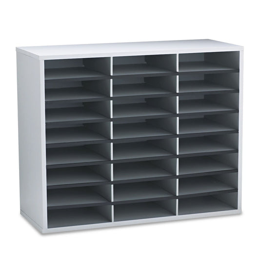 Fellowes Literature Organizer, 24 Letter Compartments, 29 x 11.88 x 23.44, Dove Gray