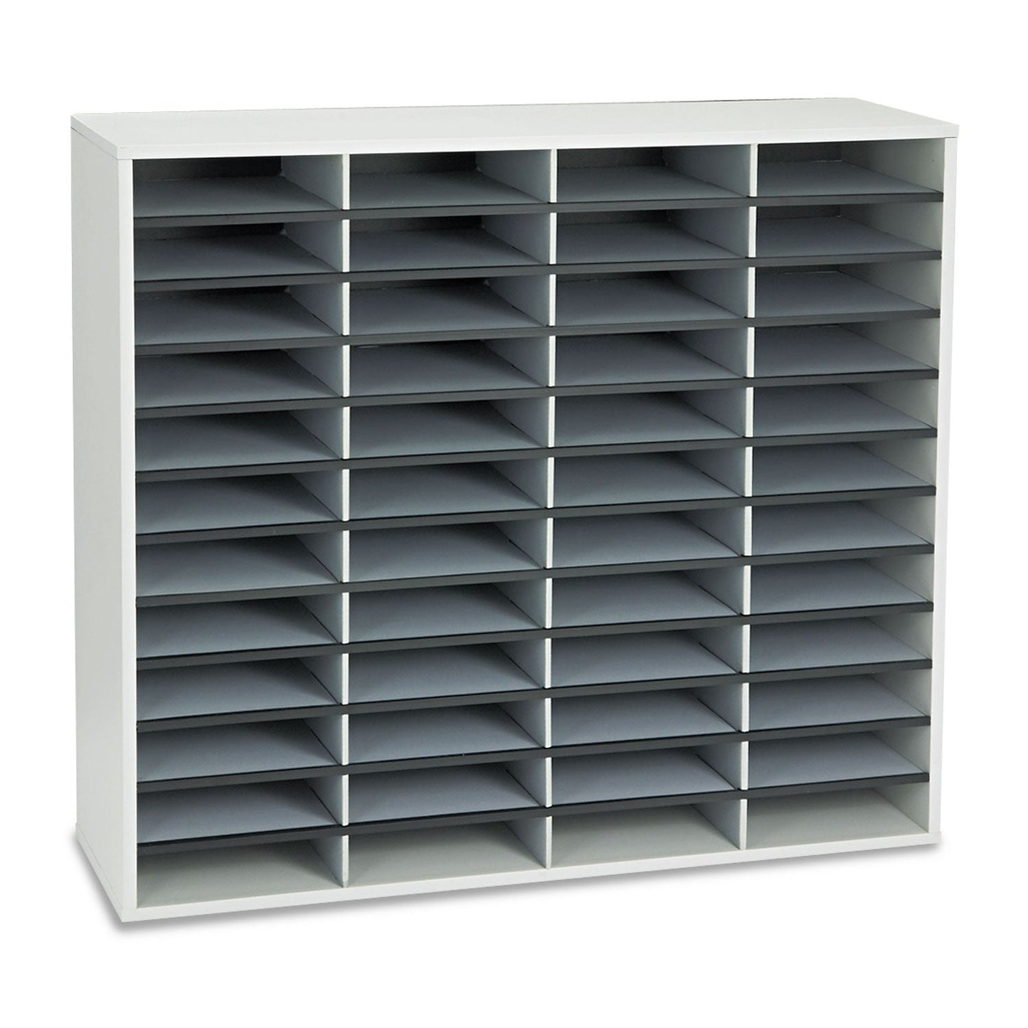 Fellowes Literature Organizer, 48 Letter Compartments, 38.25 x 11.88 x 34.69, Dove Gray