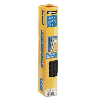 Fellowes Plastic Comb Bindings, 3/8" Diameter, 55 Sheet Capacity, Black, 25/Pack