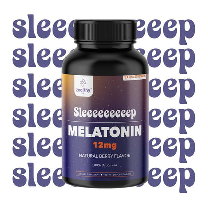Melatonin 12mg Fast Dissolve Tablets – Natural Berry Flavor 100 Count – Extra Strength Sleep Support for Adults – Non Habit Forming 100 Day Supply