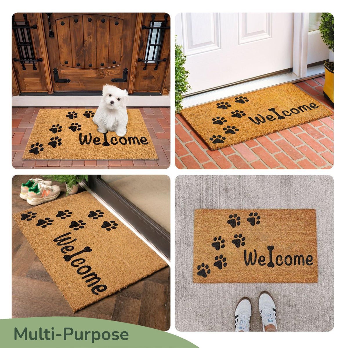 Coir Doormat Non-Slip PVC Backing 'Hope You Like Dogs' Print 30x17 in Beige & Black