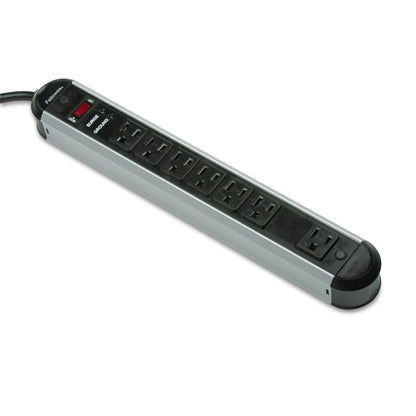 Fellowes Metal Surge Protector, 7 AC Outlets, 6 ft Cord, 1,250 J, Silver/Black
