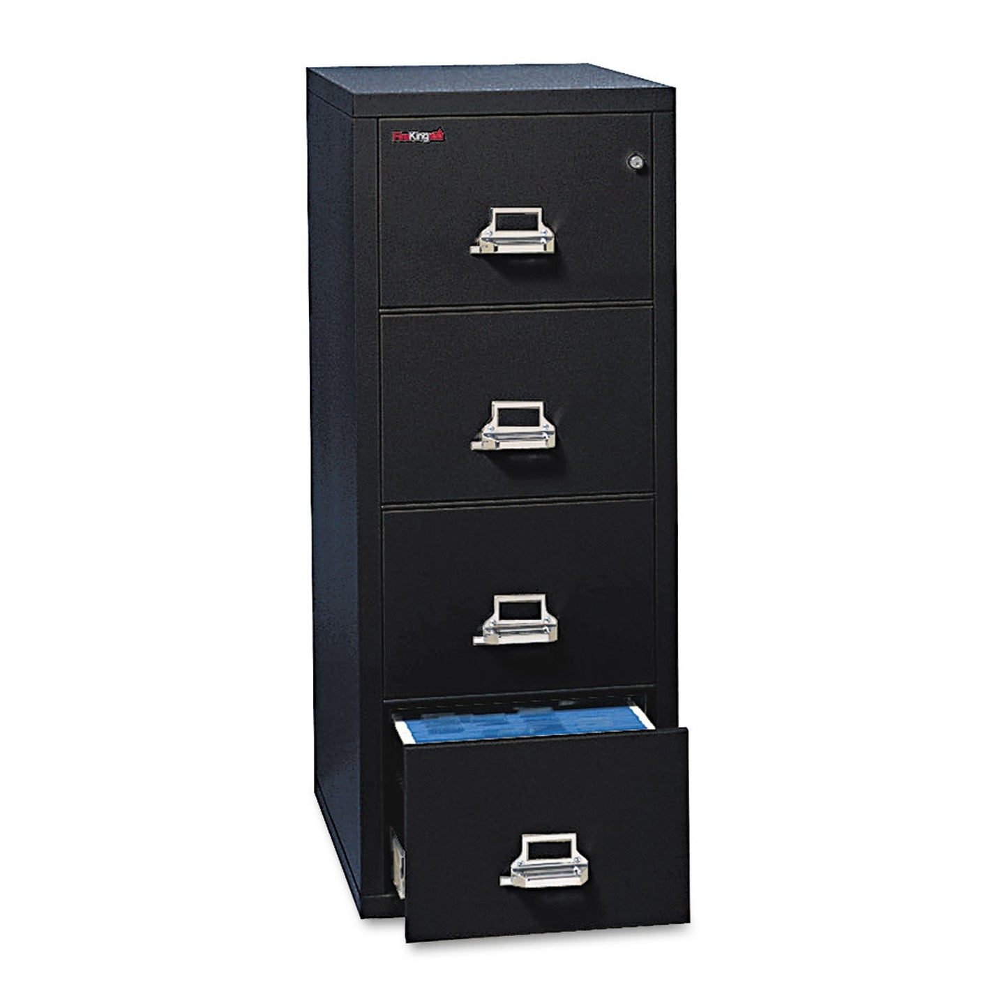 FireKing Insulated Vertical File, 1-Hour Fire Protection, 4 Letter-Size File Drawers, Black, 17.75" x 25" x 52.75"