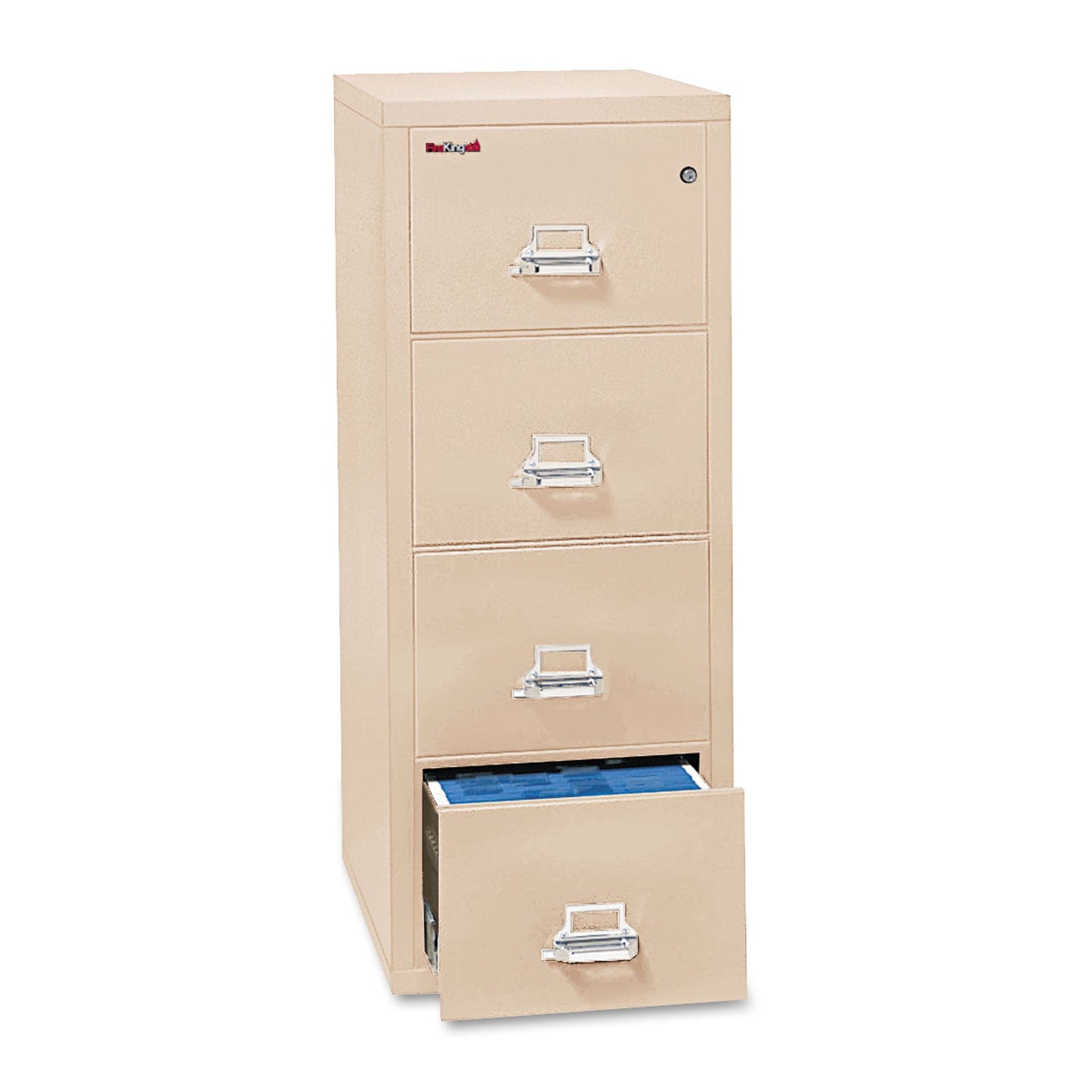 FireKing Insulated Vertical File, 1-Hour Fire Protection, 4 Letter-Size File Drawers, Parchment, 17.75" x 25" x 52.75"