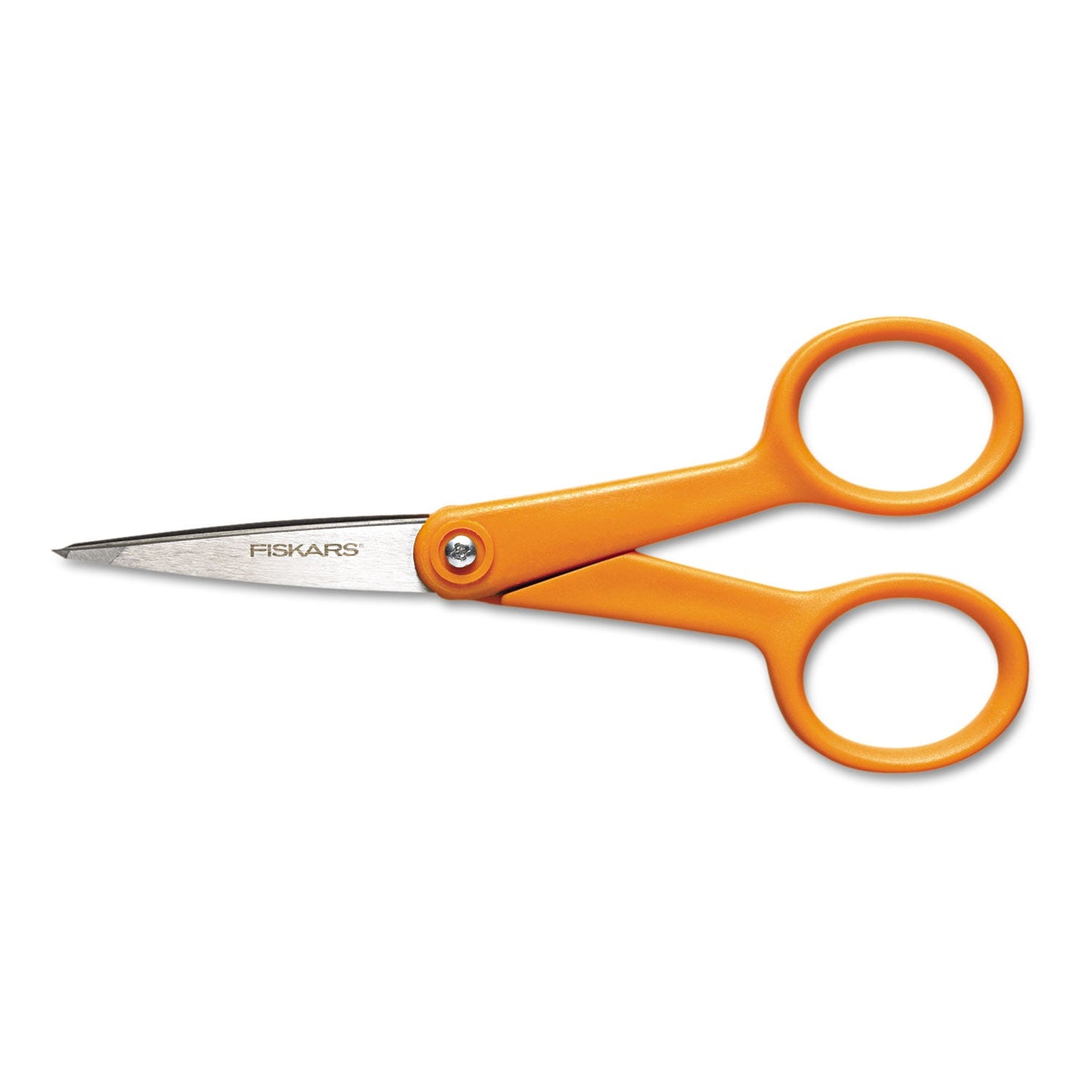 Fiskars Home and Office Scissors, Pointed Tip, 5" Long, 1.88" Cut Length, Orange Straight Handle