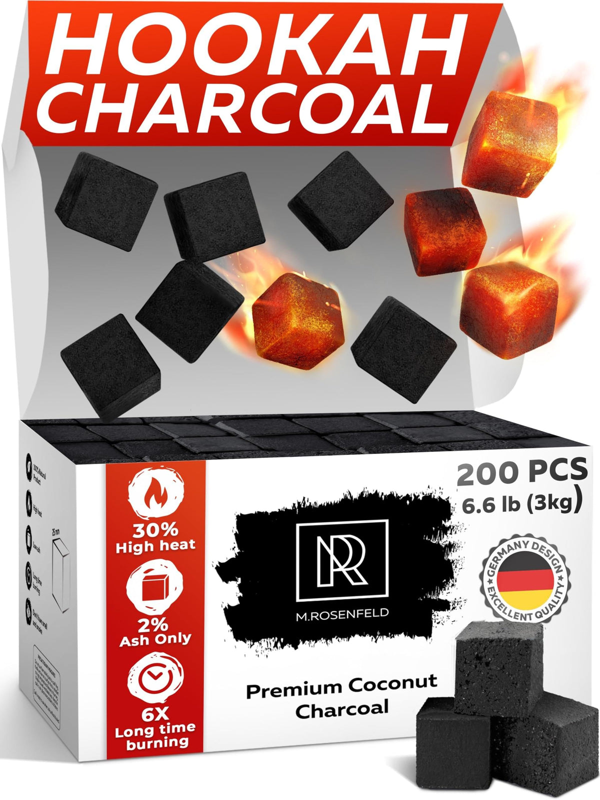 Hookah Coals Coconut  100% Natural Hookah Charcoal  Value Pack 200 Count 3 kg (6.6 lbs) of Coconut Coals for Shisha  Premium Quality 25mm Cubes Fit Heat Management Devices  NOT Quick Light