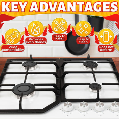 4Pcs Portable Gas Stove Burner Replacement Surface Burner Head Replacement Stove Range Gas Stove Burners Caps Black Stove Top Burner Replacement Range Burners Tops Burner Covers for Gas Stove