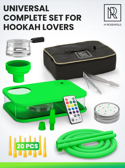 M. ROSENFELD Green Hookah Set With Everything  Premium Small Hookah Set For Travel With Case  Green Hooka With Case With Charcoal Holder & Coal Cover  M. ROSENFELD Travel Hooka Set With Everything
