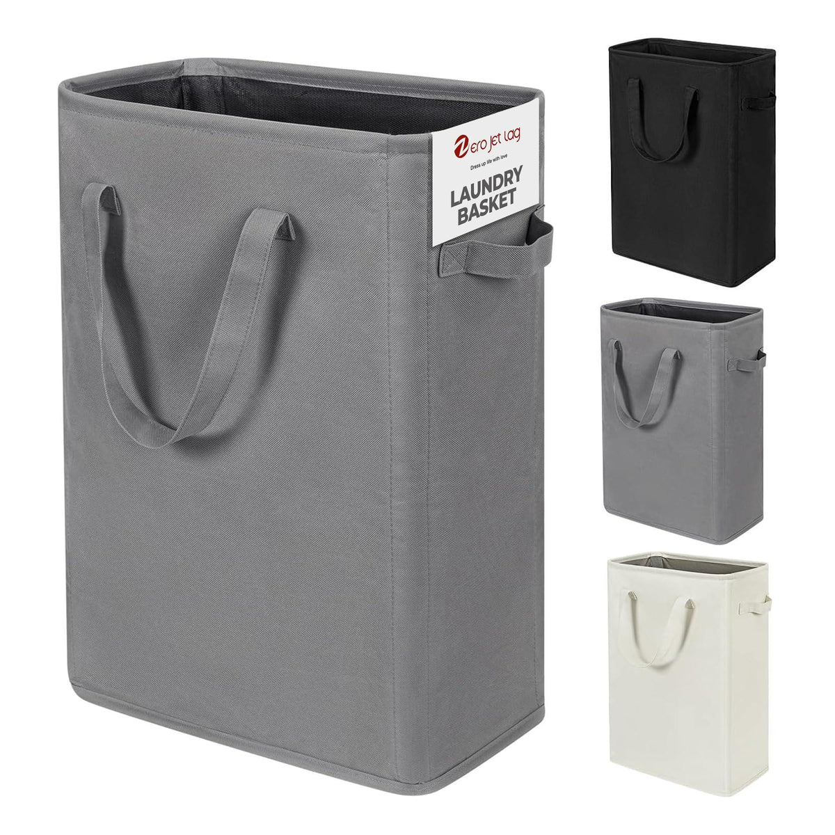 Slim Laundry Hamper With Handles Collapsible Laundry Basket Thin Dirty Clothes Basket Narrow Laundry Bag Foldable Dirty Cloth Hamper 45L (21 inchesGrey)