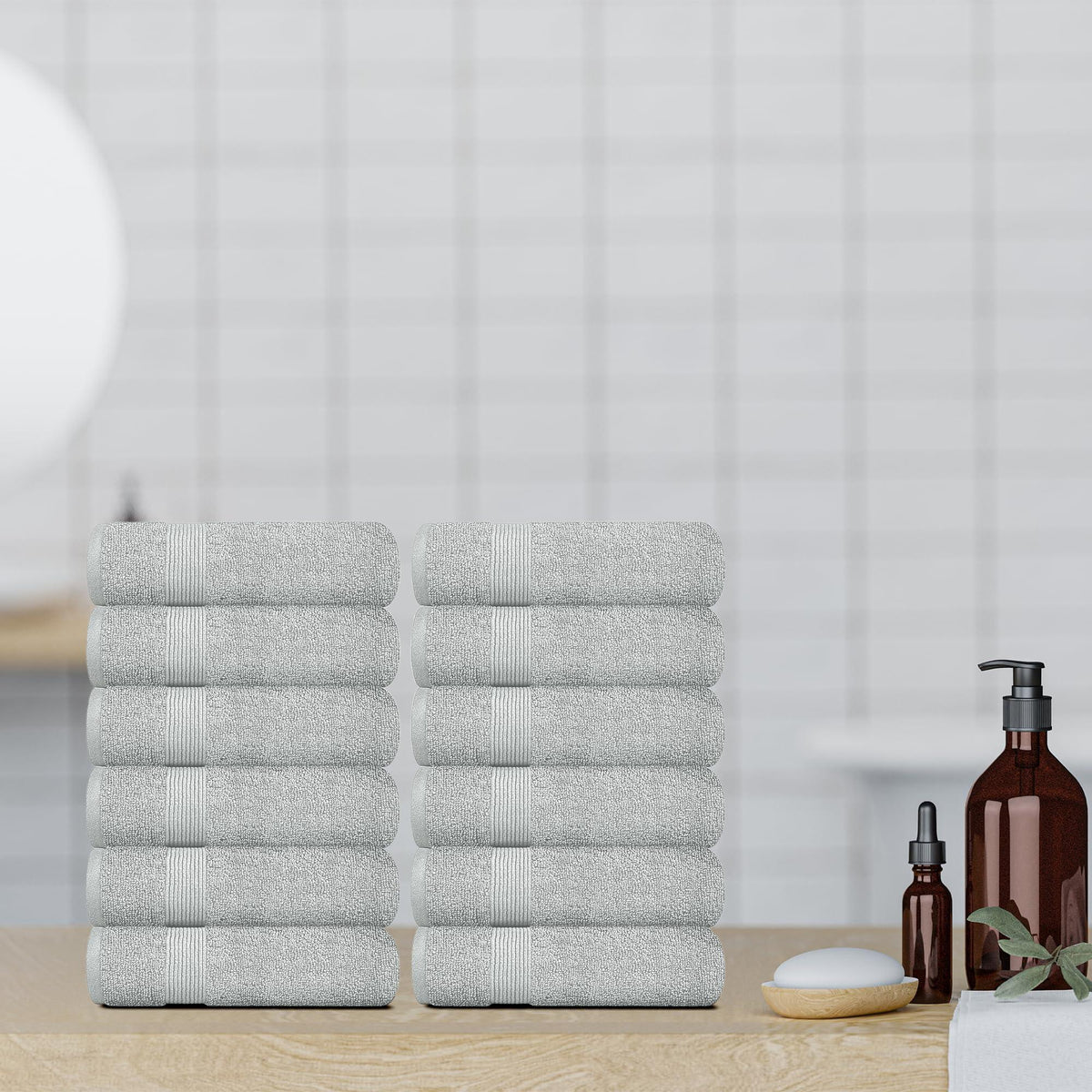 Resort Collection Soft Washcloth Face Body Towel Set 12x12 inch 12 Pack Grey